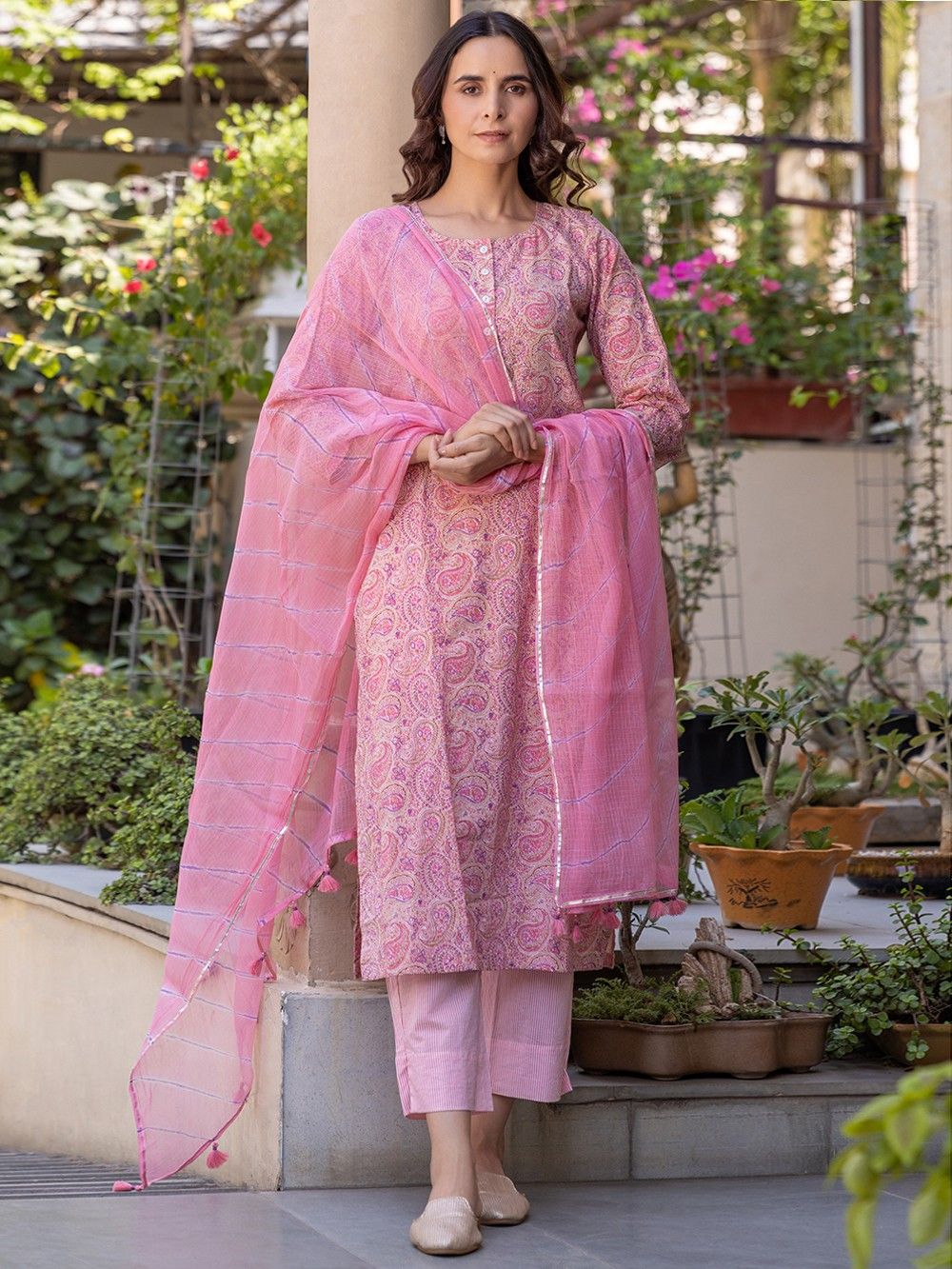 Buy online Pink Cotton Aline Semistitched Suit from Suits & Dress material  for Women by Multi Retail for ₹1300 at 55% off